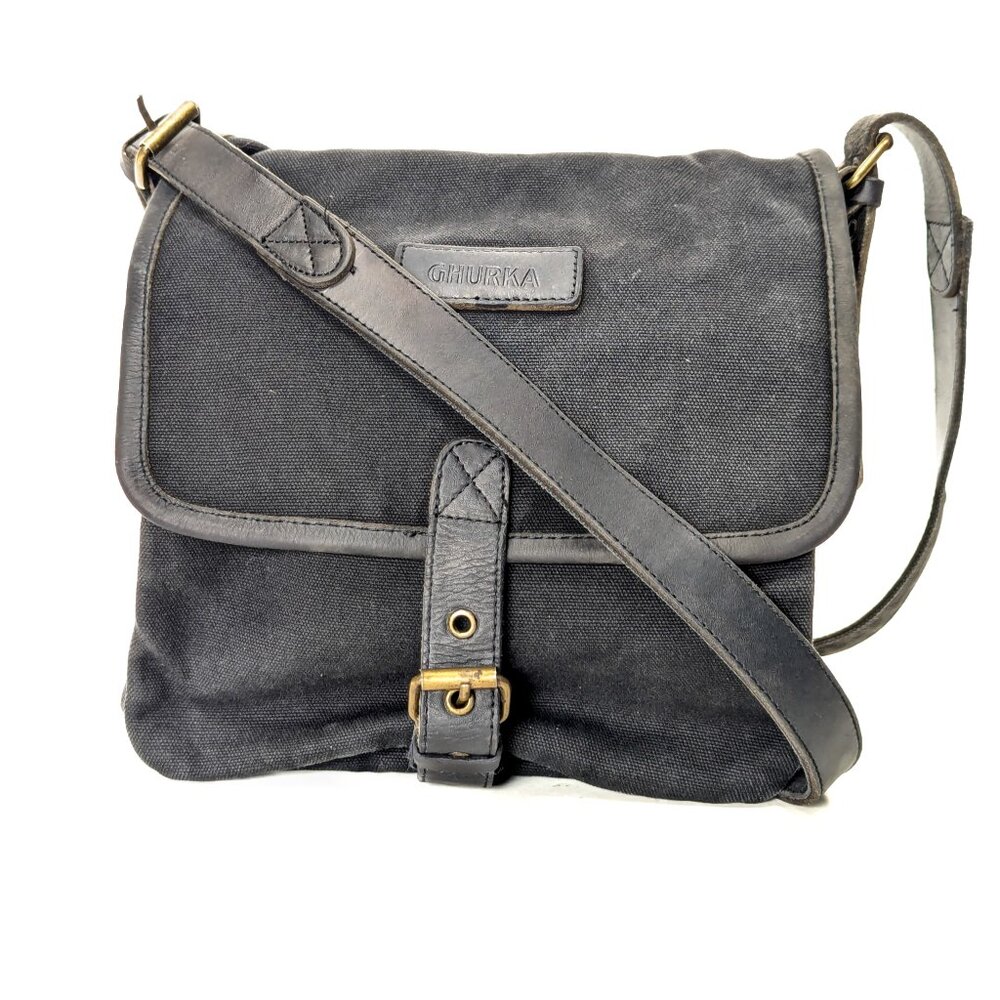 GHURKA Black Denim and Leather Rugged Messenger Crossbody